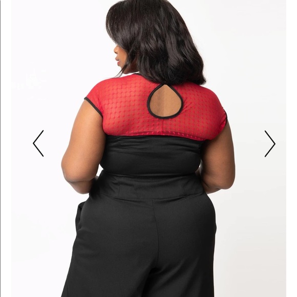 Retro Black and Red Hearts Only Mesh Knit Top - Picture 3 of 7